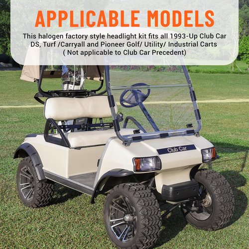Drive-up Golf Cart Headlights, Halogen Headlights Factory Style for Club Car DS 1993-Up Models Replace OEM 101988002 101988001