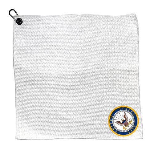 Team Golf Military US Navy Microfiber Towel - 15" X 15" (White) with Carabiner Clip, Premium Microfiber with Deep Waffle Pockets - Superior Water Absorption and Quick Dry Golf Cleaning Towel
