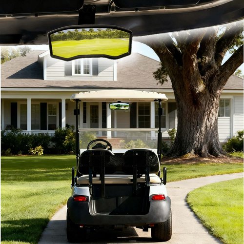 WUKO HUNT Golf Cart Rear View Mirror - Universal Racing Style Mirror with 3 Installation Kits & 360° Adjustable Ball Joint, Wide-Angle Clear HD Glass, Fits EZGO, Yamaha, Club Car, EPIC Golf Carts