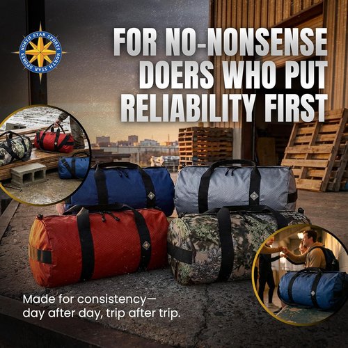 NorthStarSports Large Diamond Ripstop Duffle Bag - Ultra Tough, Weatherproof & Packable (14" x 30", 75L, Orange)