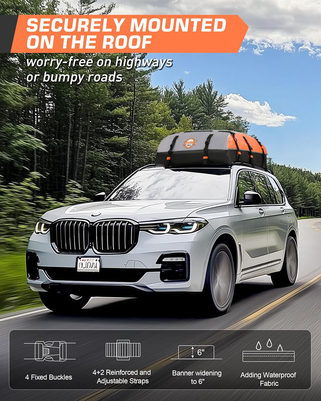 Sailnovo Rooftop Cargo Carrier Bag - 21 Cubic Feet, Waterproof Soft-Shell Design with Anti-Slip Mat & Straps