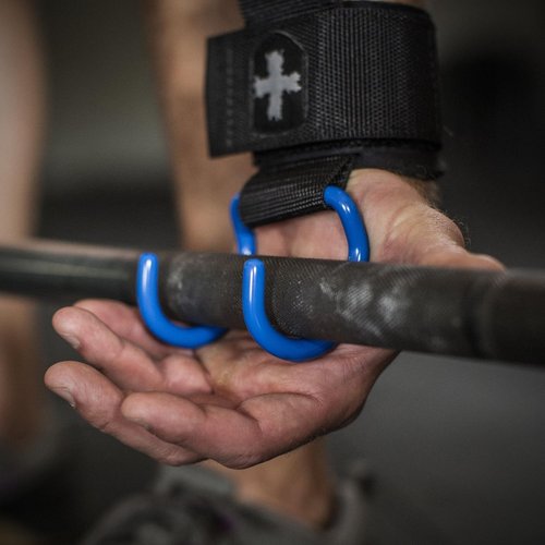 Harbinger Lifting Hooks - Durable Black and Blue Weightlifting Accessories for Enhanced Grip