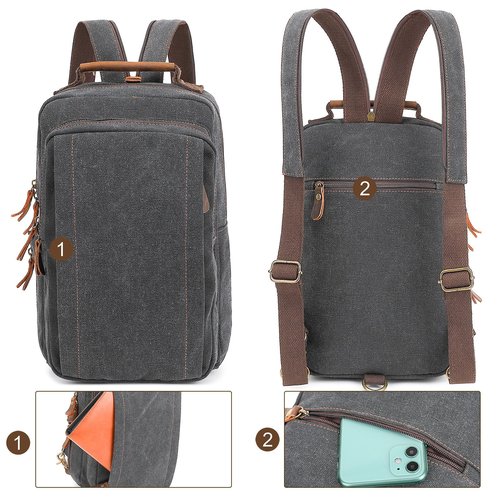 AUGUR Canvas Backpack Sling Bag Crossbody Small Bag Casual Rucksack for Men Women Cycling Hiking Travel (Gray)