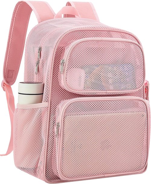 MAY TREE Heavy-Duty Mesh Backpack - Large Capacity Travel Bag for Beach & Hiking with Padded Straps
