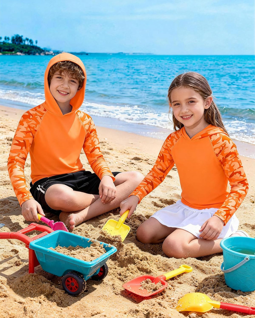 Skiennix Boys Rash Guard Swim Hoodie - UPF 50+ UV Protection Long Sleeve Fishing Shirt | Youth SPF Water Shirt