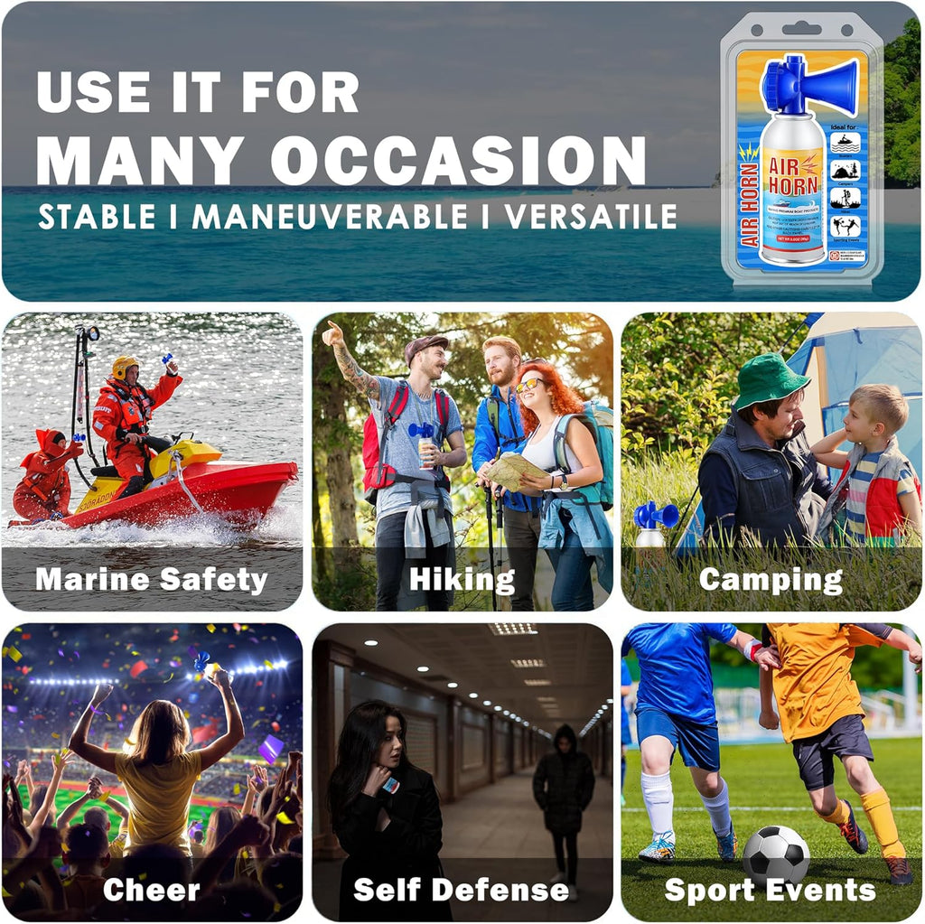 Air Horn 2-Pack - 122dB Loud Marine Safety Horns | Ideal for Boating, Camping & Hiking