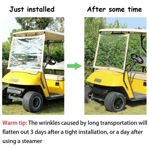 10L0L Golf Cart Foldable Windshield for EZGO TXT, Clear Film PVC Impact-Resistant Windproof