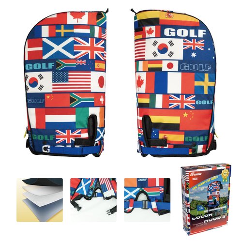 SANDIAN, Golf Bag Rain Hood Cover V3 Cape, Upgraded Version Color Hood3, Padded Club Protection, Heavy Duty All Weather Resistant, One Size Fits Most Stand Carry Cart Tour Bags [Flags]
