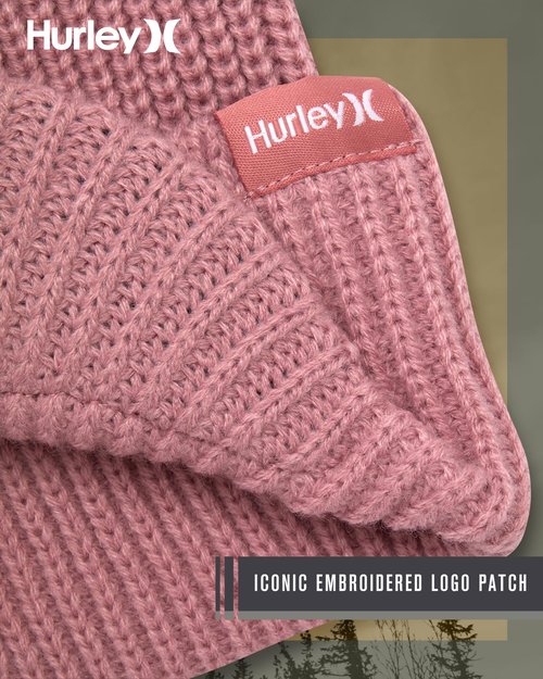 Hurley Women's Caylin Beanie Hat - Medium Fit Thick Ribbed Cable Knit with Fixed Cuff and Visor - Winter Hats for Women, Mauve