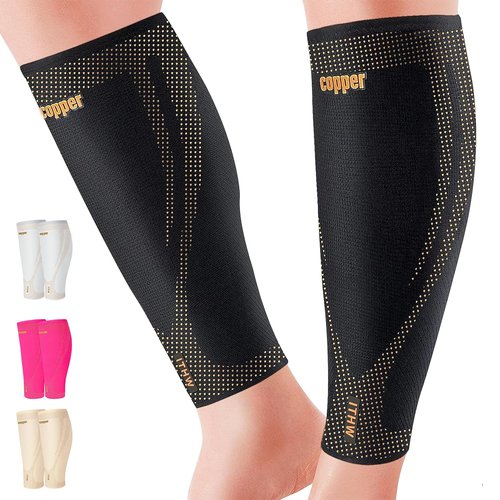 Copper Calf Compression Sleeves - High Stretch Anti-Slip Grip | Breathable Footless Design for Runners & Travel (1 Pair)
