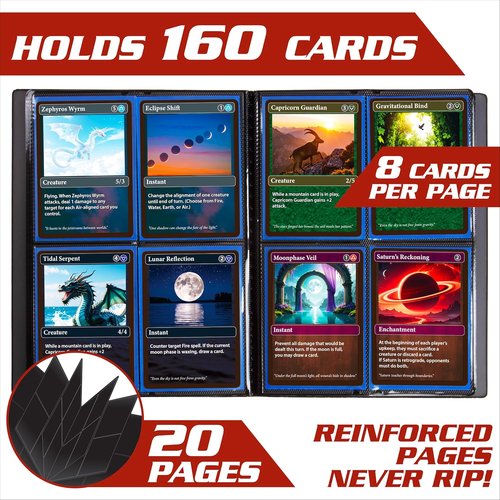 Monster Trading Card Album - Matte Black Binder with Anti-Theft Protection | Holds 160 Cards, Side Loading Pockets