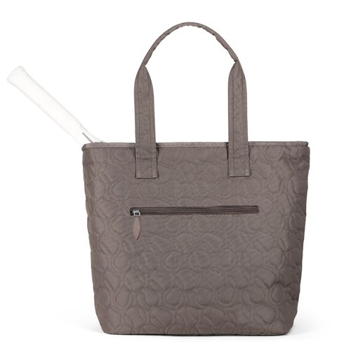 Ame and Lulu Tennis Court Carryall Bag – Quilted Nylon Tennis Ball Pattern, Fits 2 Racquets, Water Bottle Pockets – Stone Tennis Balls
