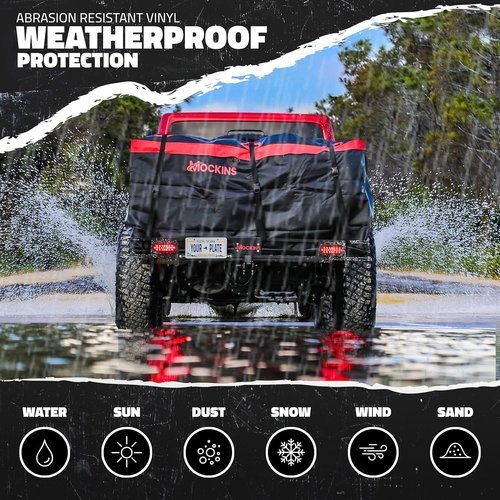 Mockins XXL Folding Trailer Hitch Cargo Carrier - 70"x30"x6" with Waterproof Cargo Bag & Rear Lights | 500 Lbs Capacity for SUVs & Trucks