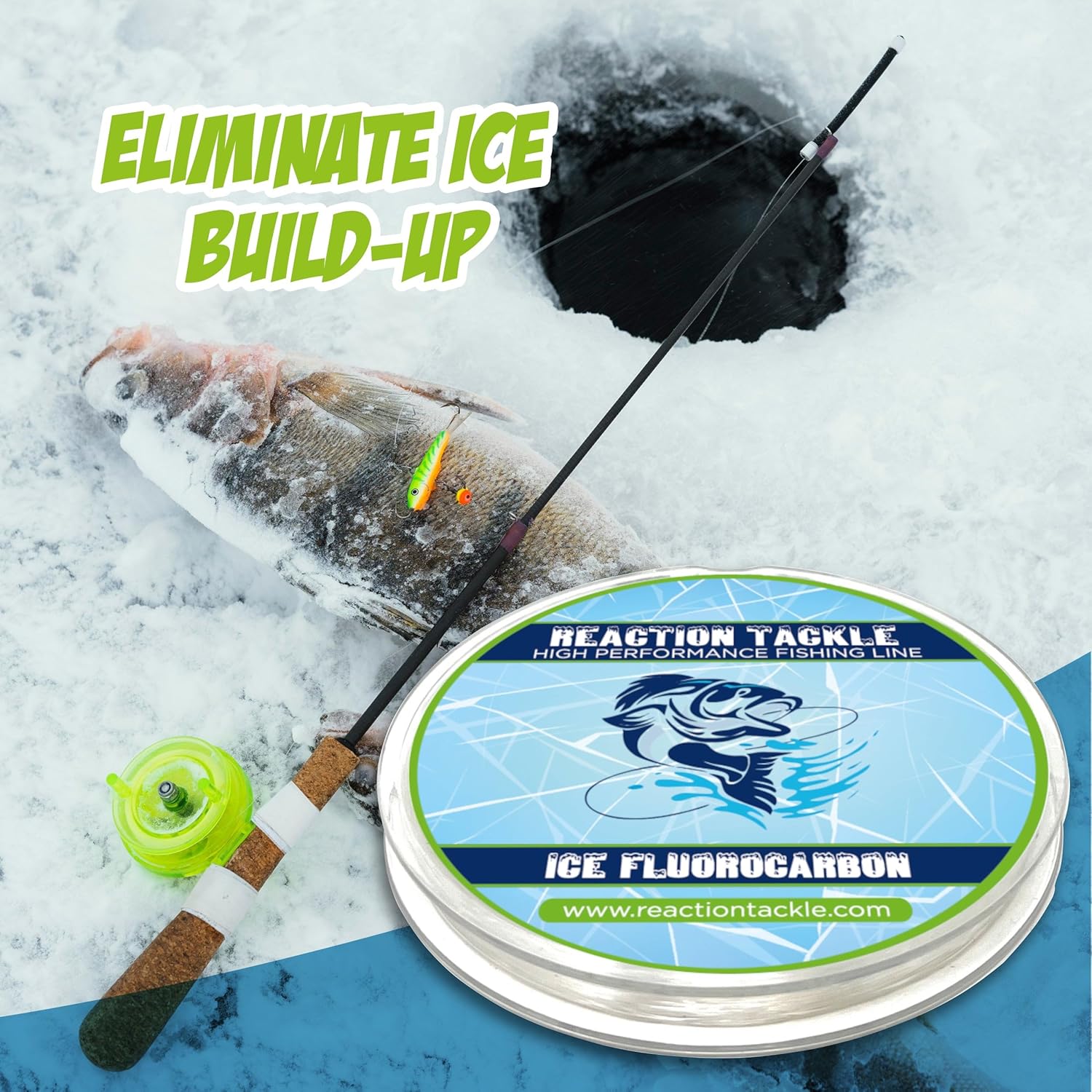 Reaction Tackle Ice Fluorocarbon Fishing Line - High Strength & Abrasion-Resistant, Fast-Sinking, Virtually Invisible