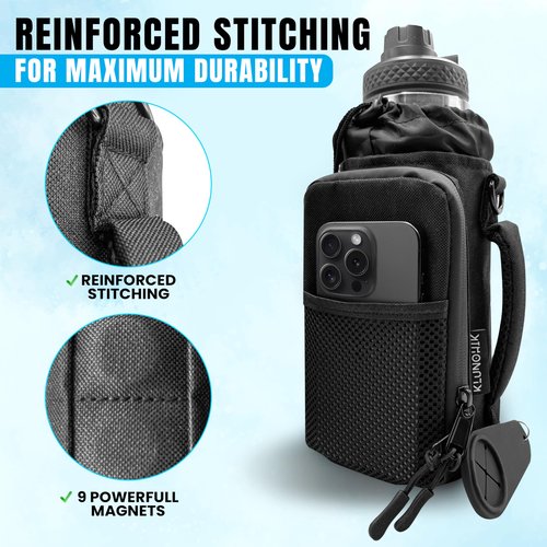 Magnetic Gym Bag – Water Bottle Holder with Strap | Crossbody Gym Pouch with Towel Hook & Phone Pocket | Hands-Free Bottle Carrier for Gym, Travel, & Outdoors