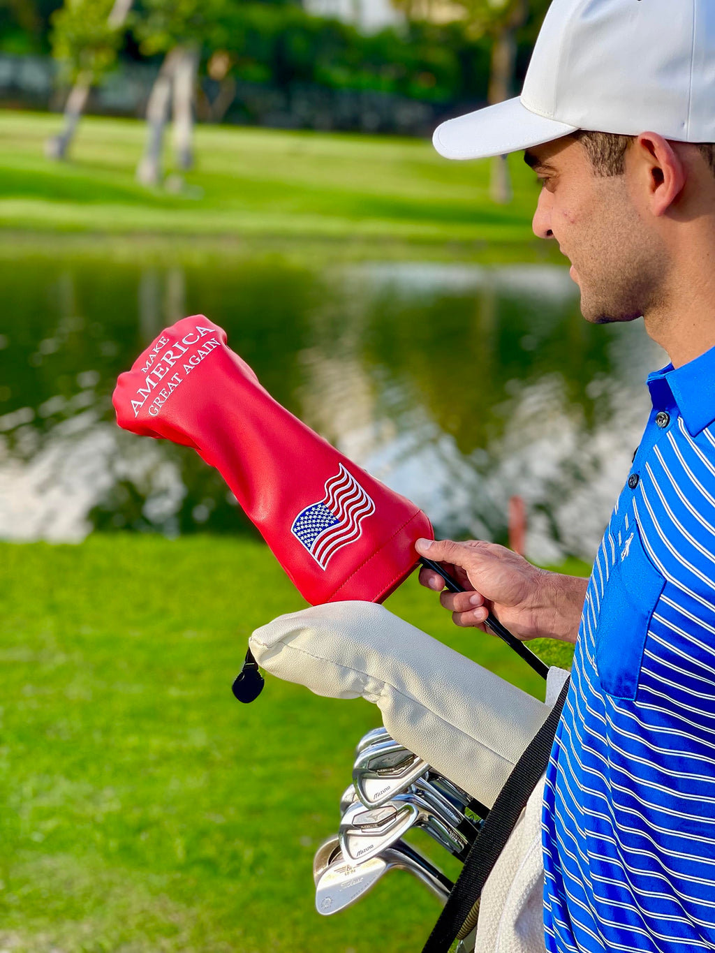 Wolph USA Driver Head Cover – Premium Leather, Iconic Red MAGA Hat Style – Trump-Inspired Funny Headcover – Trump Golf Accessories & Gift for Men and Women – Customize Your Bag.