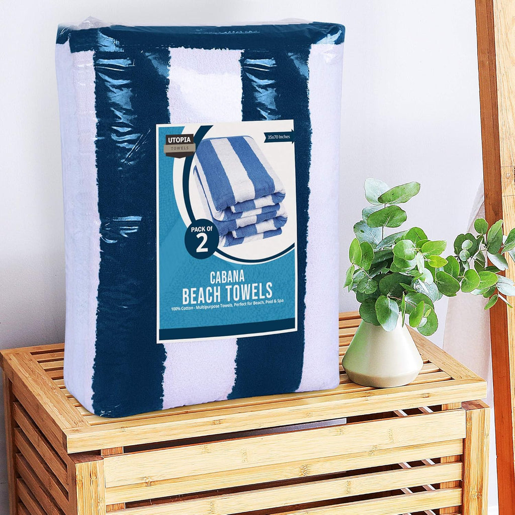 Utopia Towels Jumbo Beach Towel - 100% Ring-Spun Cotton, Highly Absorbent & Quick-Dry, 35x70 Inches | 2 Pack Navy