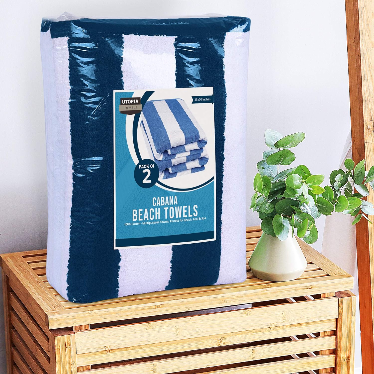 Utopia Towels Jumbo Beach Towel - 100% Ring-Spun Cotton, Highly Absorbent & Quick-Dry, 35x70 Inches | 2 Pack Navy