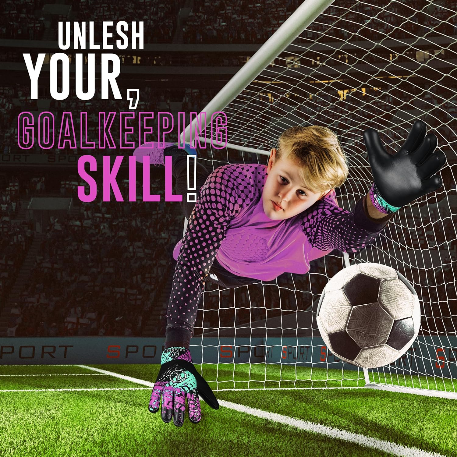 Rolanicio Goalie Gloves - Kids' Soccer Gloves with Dual Wrist Protection | Breathable Non-Slip Latex