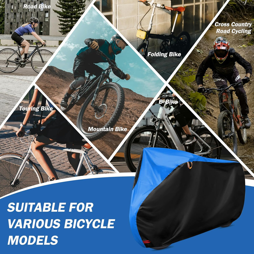 Skiennix Bike Cover - All Weather Waterproof Protection with Lock Hole | XL Size (Black & Blue, 79 x 27.5 x 44 Inches)
