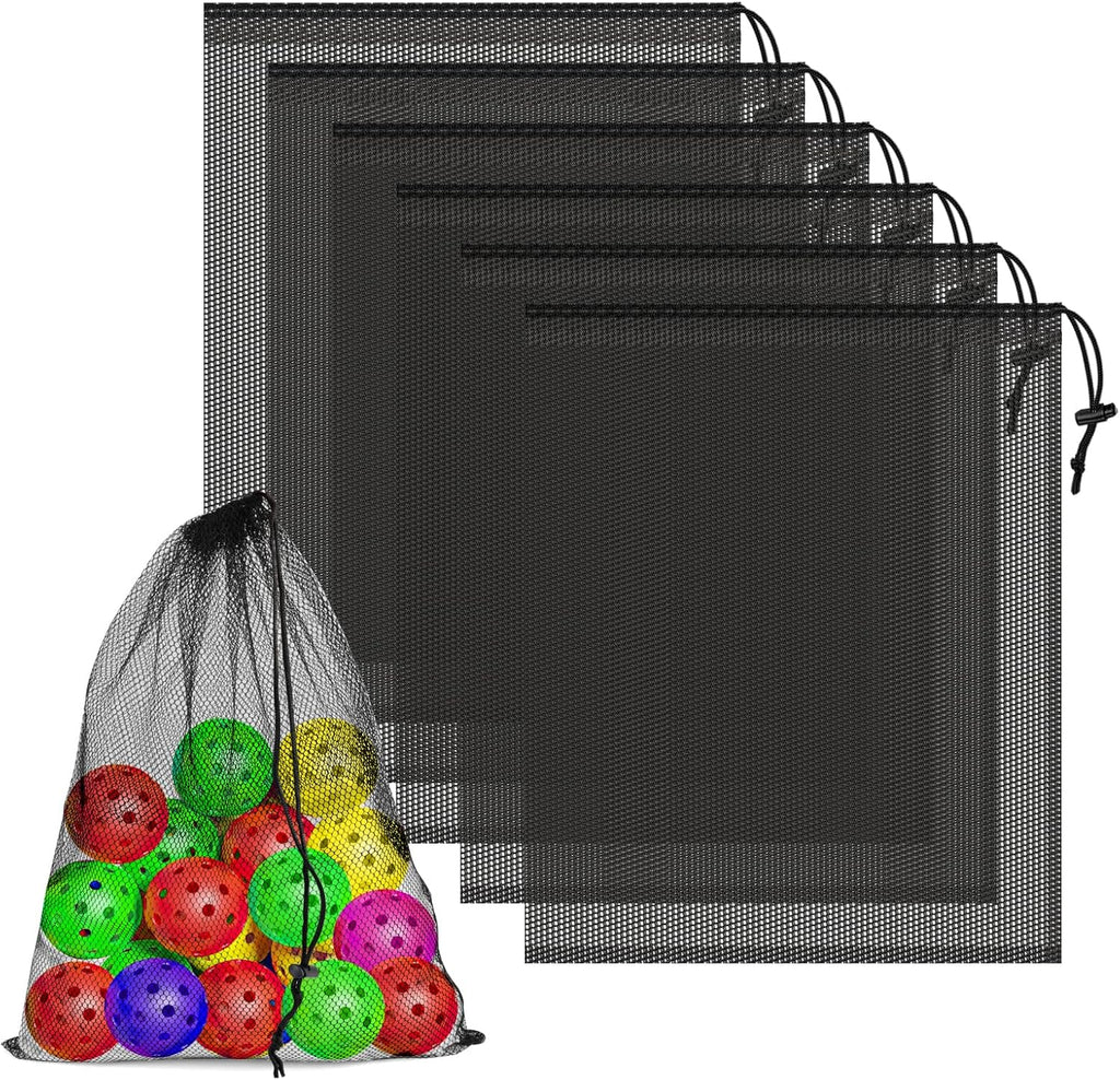 Skiennix 6 Pcs Mesh Drawstring Bags - 14x17 Inch Multipurpose Storage for Gym, Beach & Laundry | Black