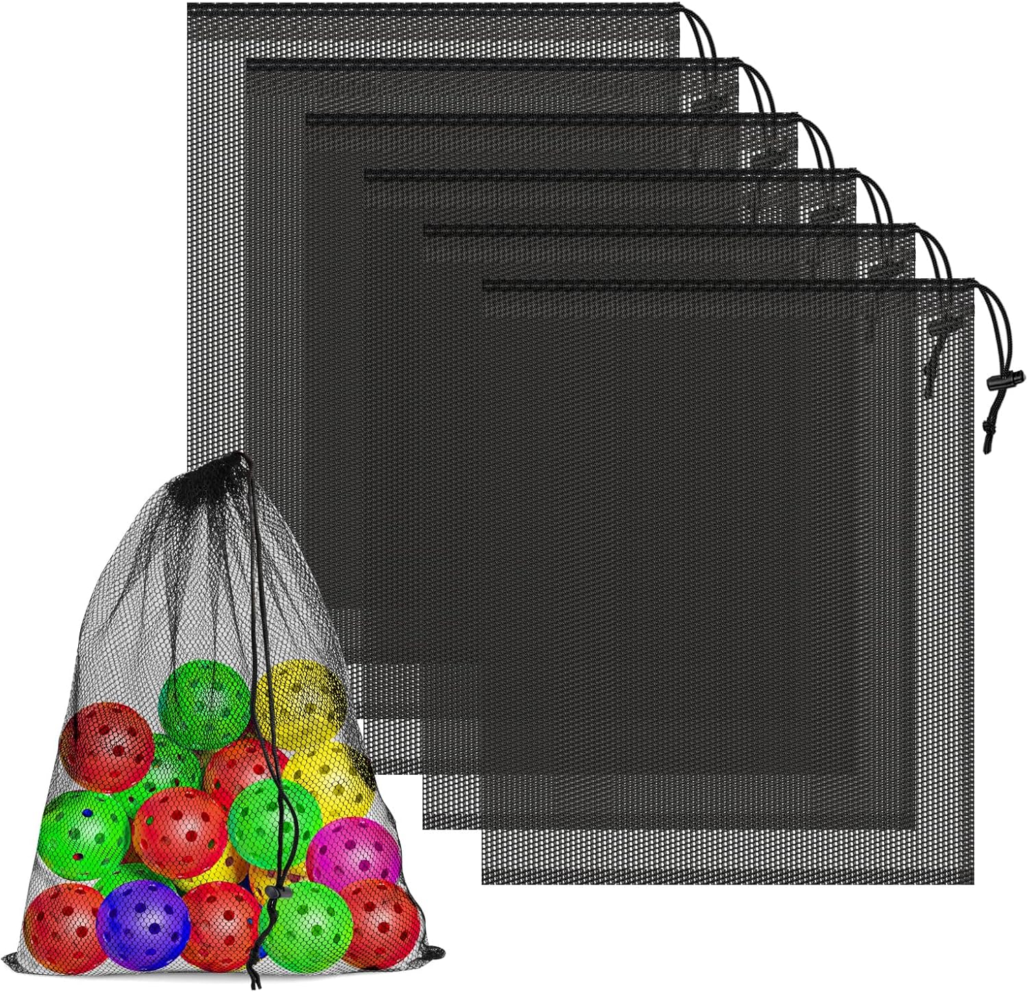 Skiennix 6 Pcs Mesh Drawstring Bags - 14x17 Inch Multipurpose Storage for Gym, Beach & Laundry | Black