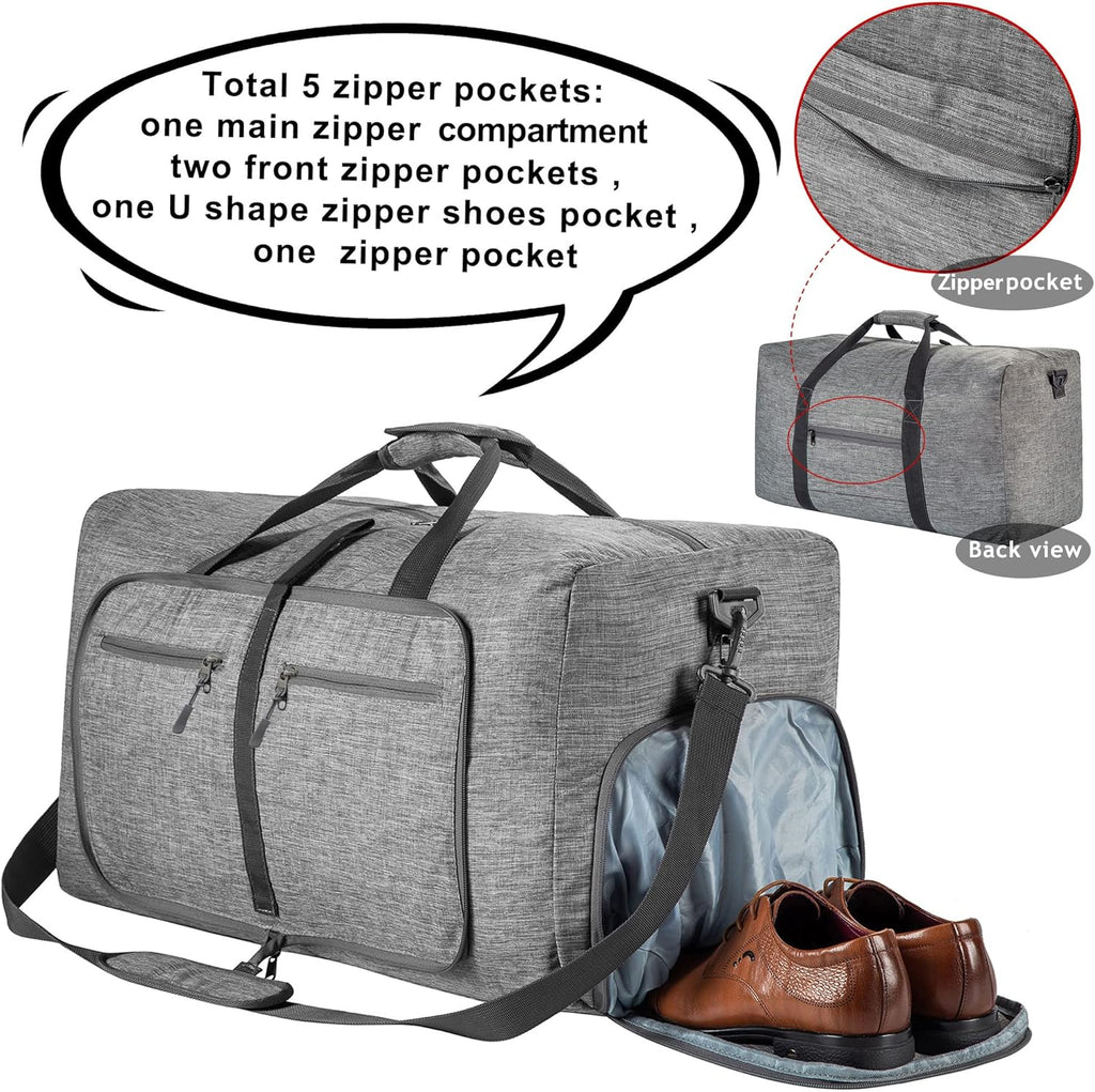 Vomgomfom Foldable Travel Duffle Bag - Lightweight Water-Resistant Luggage with Shoe Compartment | 65L/85L/115L Sizes