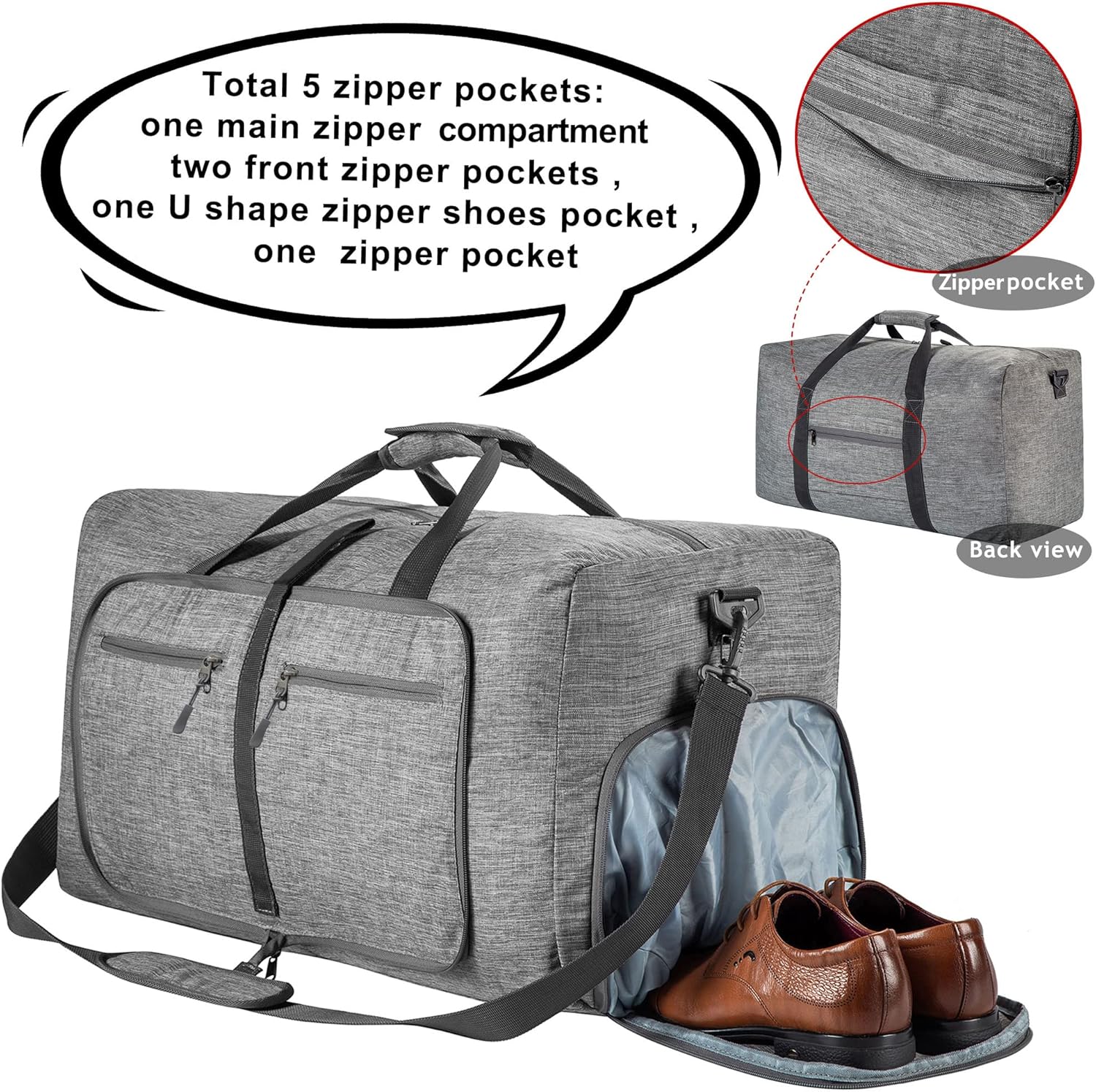 Vomgomfom Foldable Travel Duffle Bag - Lightweight Water-Resistant Luggage with Shoe Compartment | 65L/85L/115L Sizes