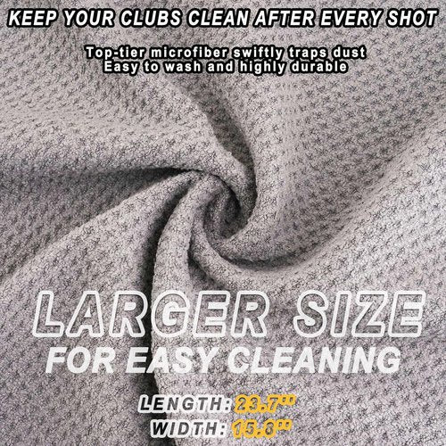 Magnetic Golf Towel-Max N52 Industrial Magnet, over than 60 LB Pull , with Rubber Cover and Carabiner, 24x16inch Lager Size, Non-abrasive and Lint Free, Strong Hold to Golf Carts or Clubs - Grey