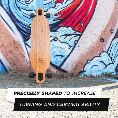 Magneto Bamboo Carving Longboard Skateboard Wood Deck - Drop-Through Deck for Stable Cruising - Longboard with Gold Bearings & Aluminum Trucks - 250 lb Weight Capacity, 38.5in x 9in
