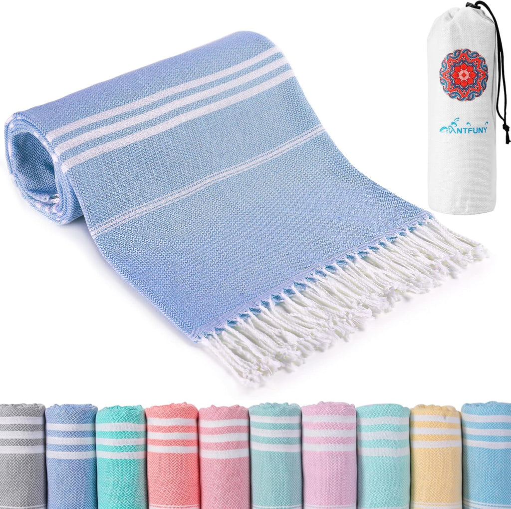 Skiennix Turkish Beach Towels - Quick Dry, Sand-Free & Soft | Lightweight Blue Stripe for Adults