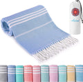 Skiennix Turkish Beach Towels - Quick Dry, Sand-Free & Soft | Lightweight Blue Stripe for Adults