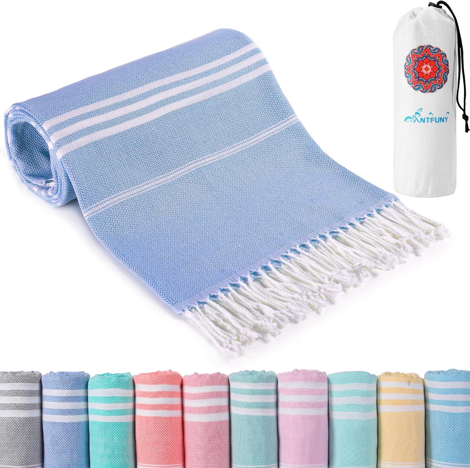 Skiennix Turkish Beach Towels - Quick Dry, Sand-Free & Soft | Lightweight Blue Stripe for Adults