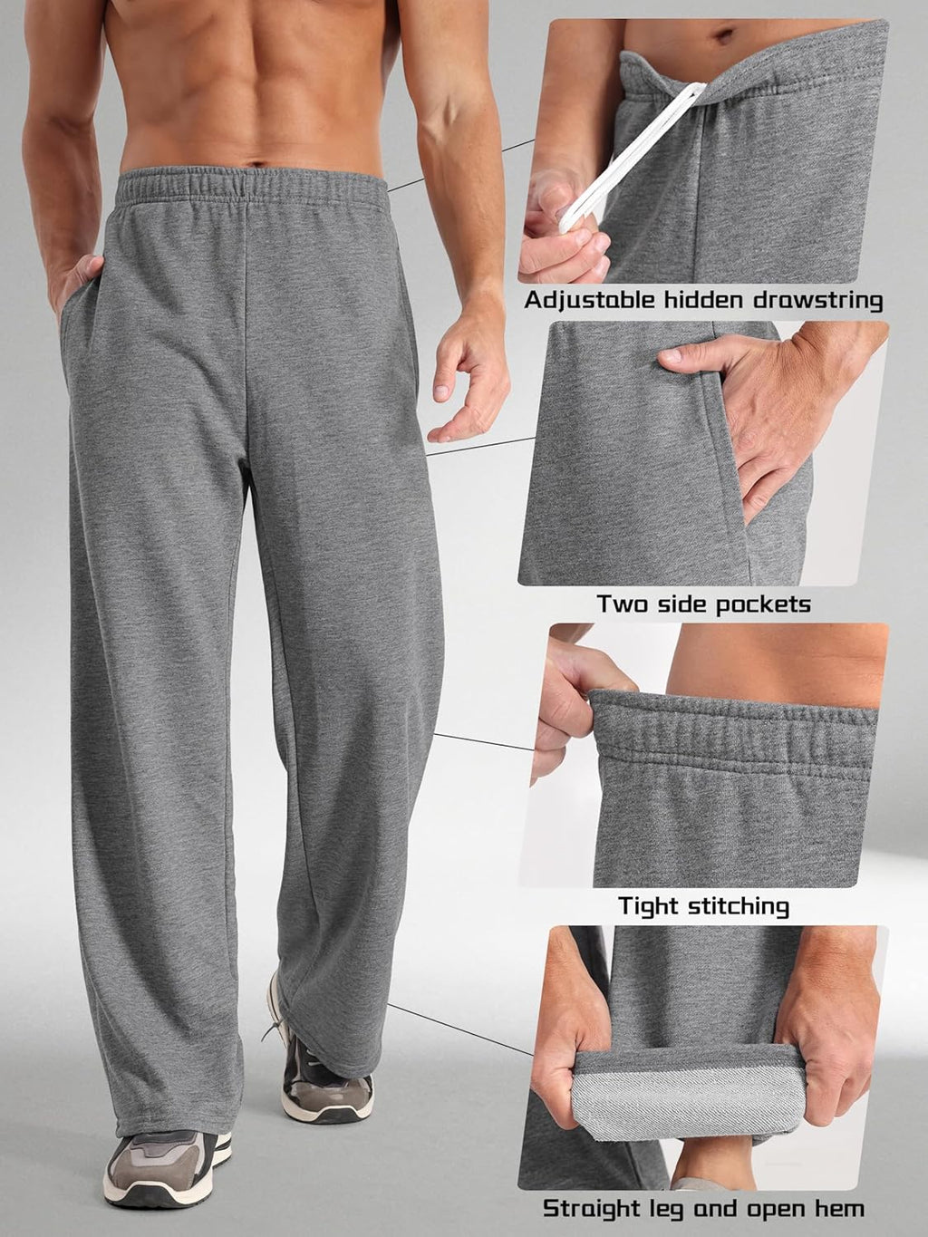 Skiennix Men's Athletic Joggers - Lightweight Open Bottom Sweatpants with Pockets | 4 Pack