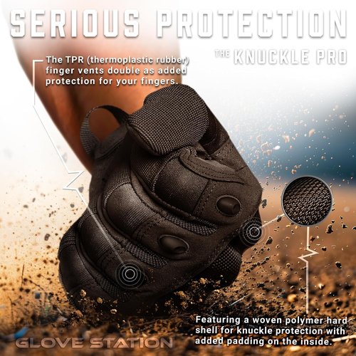 Glove Station Touchscreen Utility Gloves for Men - Hard Knuckle Protection for Motorcycle & Outdoor Work | Black X-Large