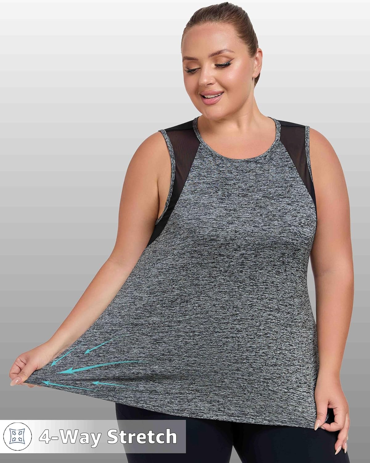 Skiennix Plus Size Workout Tank Tops - Mesh Sleeveless Athletic Tunics for Women | XL-5XL Loose Fit