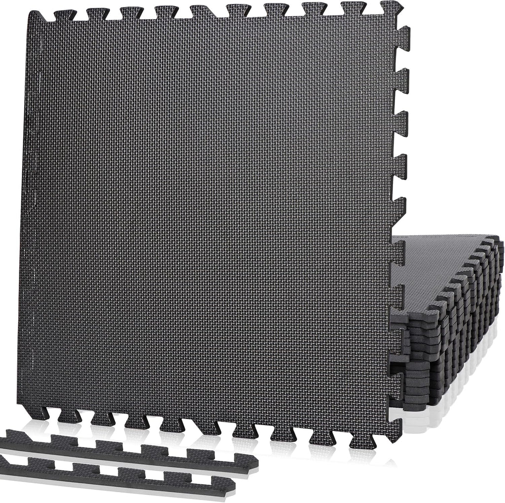 Smartxchoices Puzzle Gym Mats - 1/2" Thick EVA Foam Interlocking Tiles for Home Gym | 48 Sq Ft, Black