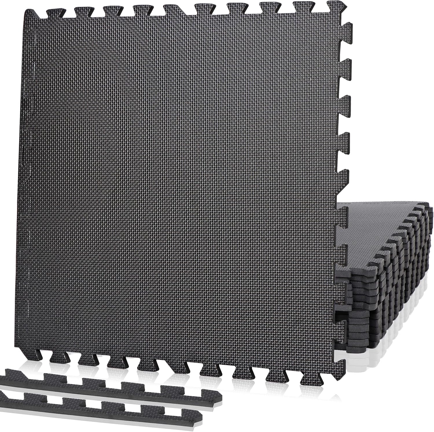 Smartxchoices Puzzle Gym Mats - 1/2" Thick EVA Foam Interlocking Tiles for Home Gym | 48 Sq Ft, Black