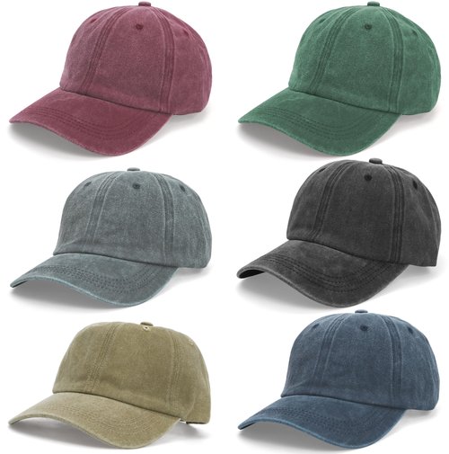 WRINGKIT 6 Pieces Washed Plain Baseball Cap, Unisex Vintage Cotton Baseball Cap, Distressed Twill Adjustable Golf Dad Hat, Retro Unstructured Baseball Hat for Men, Women