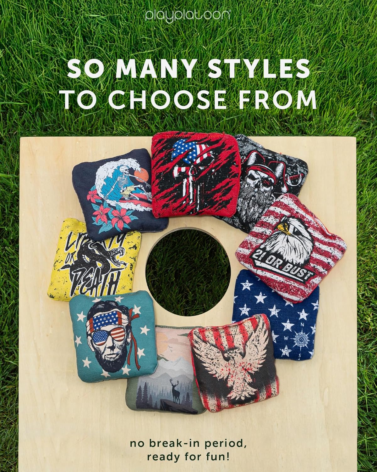 Play Platoon Pro Cornhole Bags - Dual-Sided Slick & Sticky Competition Set of 8 | Tournament Series