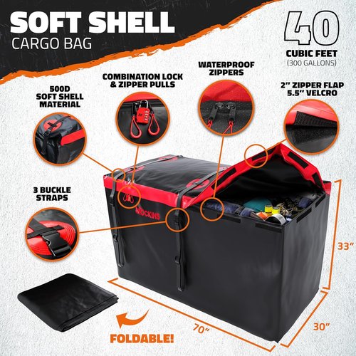 Mockins XXL Folding Trailer Hitch Cargo Carrier - 70"x30"x6" with Waterproof Cargo Bag & Rear Lights | 500 Lbs Capacity for SUVs & Trucks