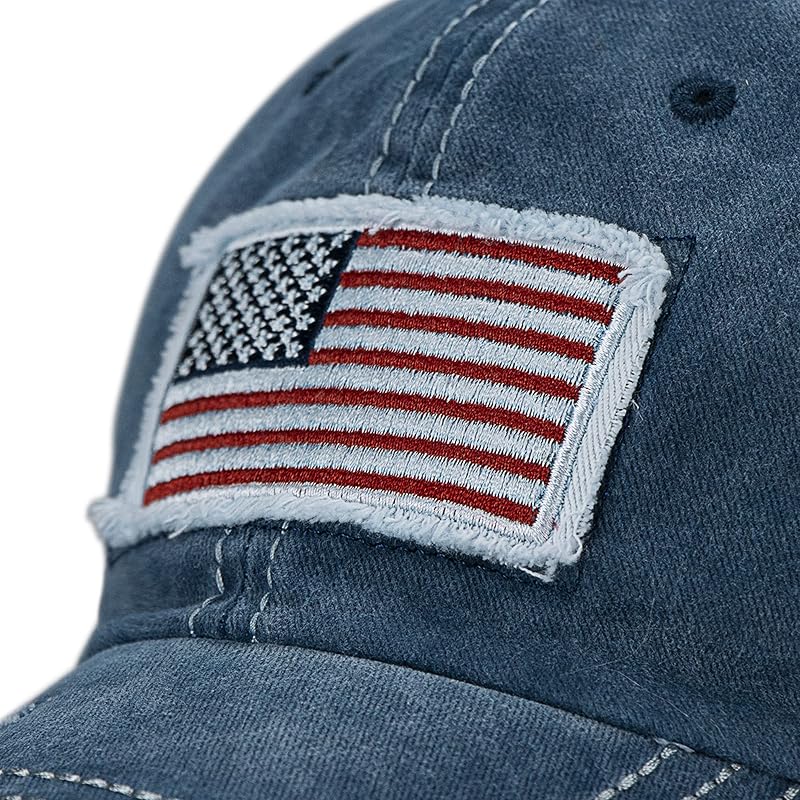Distressed Ponytail Hat for Women – American Flag High Bun, One Size Navy