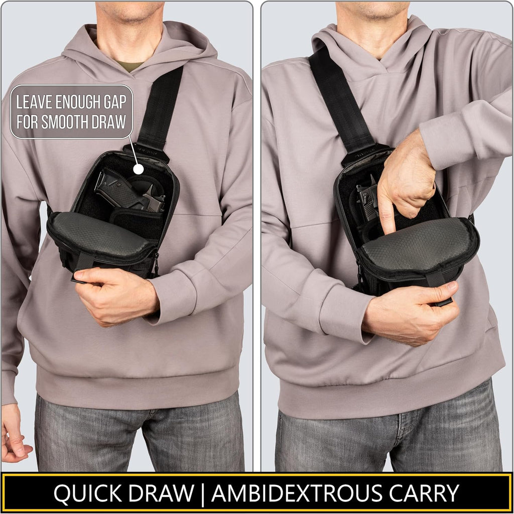 Skiennix Premium Discreet Tactical CCW Sling Bag - Concealed Carry Crossbody Chest Pack (Black, Small)