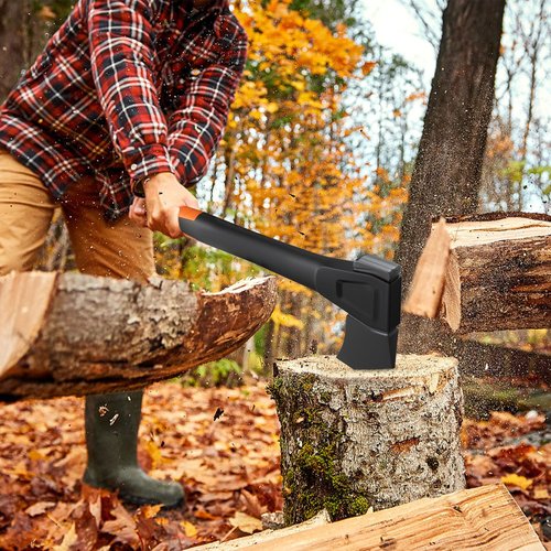 X10 Hatchet Axe, 18” Camping Axe for Wood Splitting & Kindling with Nylon Hollow Handle, Anti-Slip Shock Absorption Grip for Outdoor Survival, Firewood, Hiking & Yard Tools