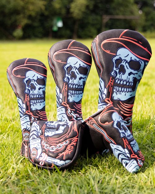 Golf Club Head Covers,1pc Skull Skeleton Hybrid Golf Headcovers for Woods, PU Leather with Advanced Embroidery for Most Brands-Black