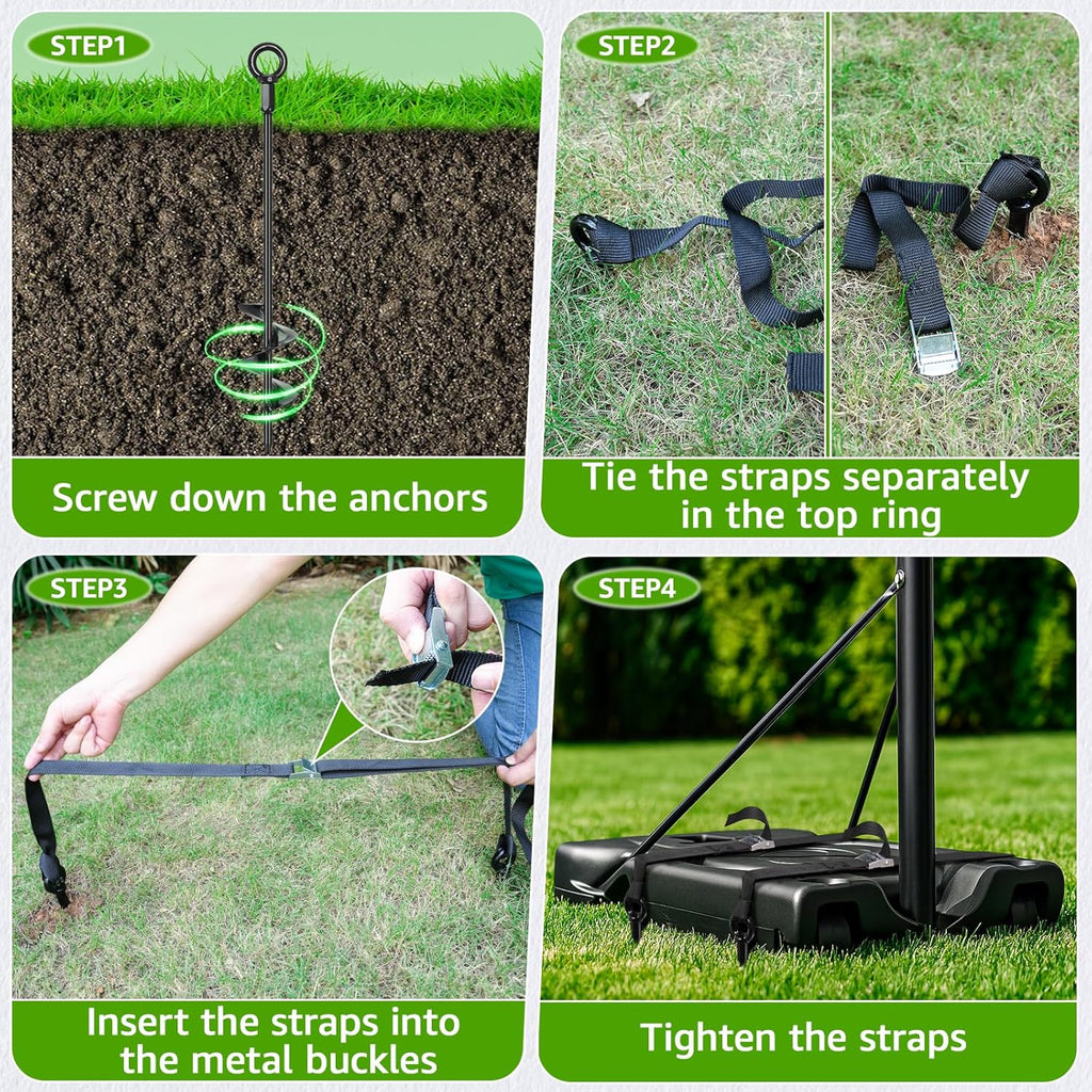 Tinnmao Basketball Hoop Anchor Kit - Heavy Duty 18'' Steel Anchors with Adjustable Straps for High Wind Stability