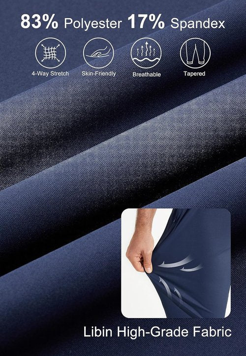 Libin Men's Golf Pants - Lightweight Slim Fit Joggers with 3 Pockets | Soft Stretchy Athletic Wear