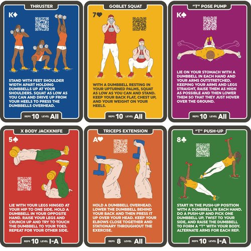 Stack 52 Dumbbell Exercise Cards. Workout Playing Card Game. Video Instructions Included. Perfect for Training with Adjustable Free Weight Sets and Home Gym Fitness. (2019 Base Deck)