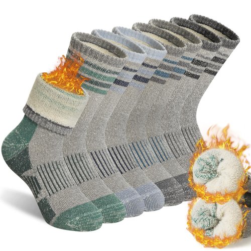 SeeyAN Kids Merino Wool Hiking Socks Boys Girls Thermal Winter Warm Boot Toddlers Thick Cushion Socks 4 Pairs (4 Pairs Grey Stripe A, 4-7 Years)