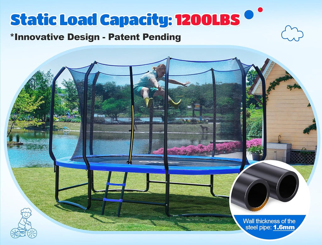 ORCC Oval Outdoor Trampoline - Safe Recreational Gymnastics Trampoline for Kids | Heavy-Duty Steel Frame